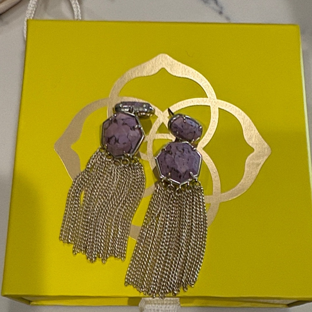 Kendra Scott Lavender Stone Silver Tassel Drop Earrings